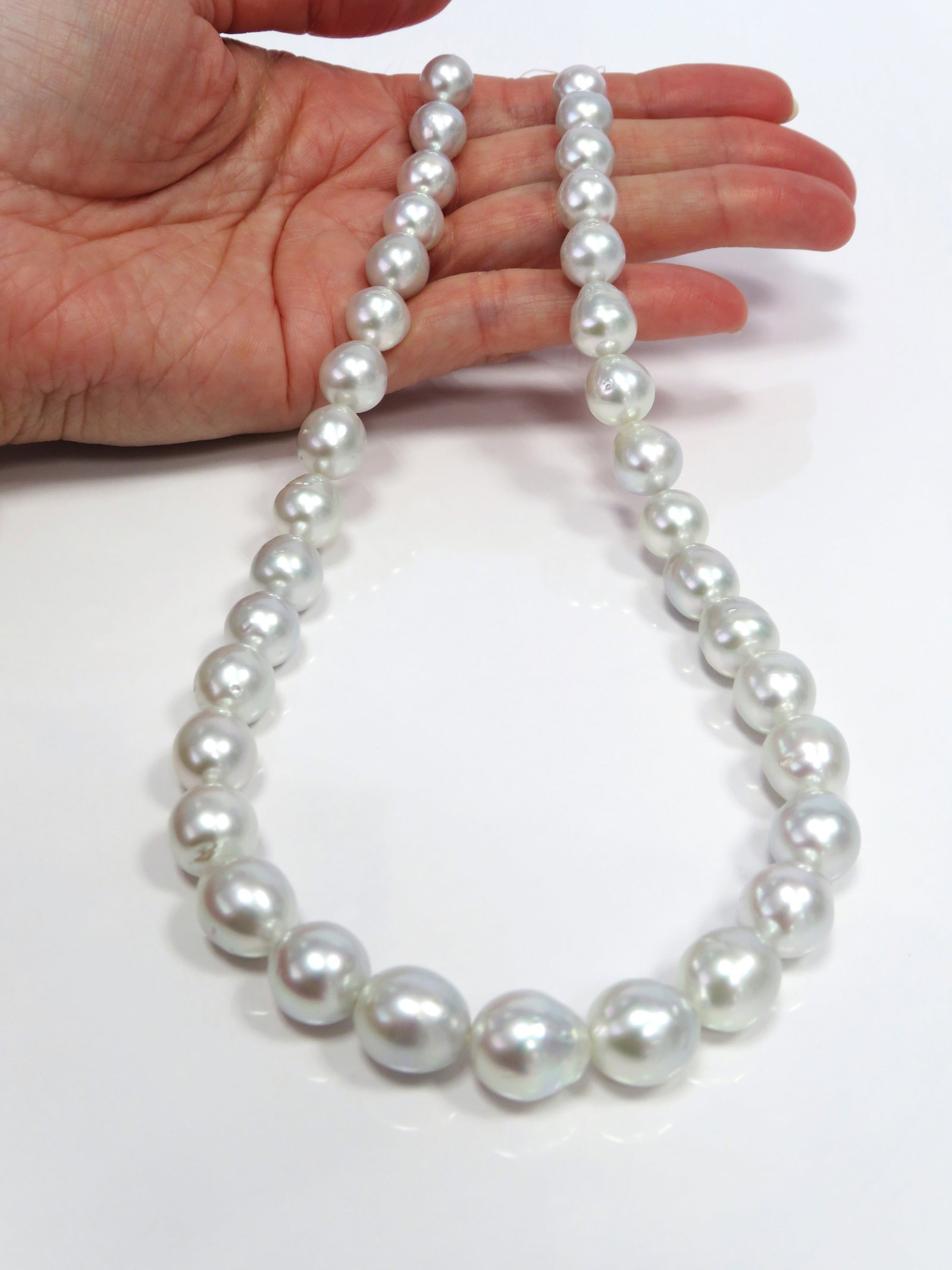 10-12mm Drop/Oval White South Sea Pearl Necklace Strand - 3