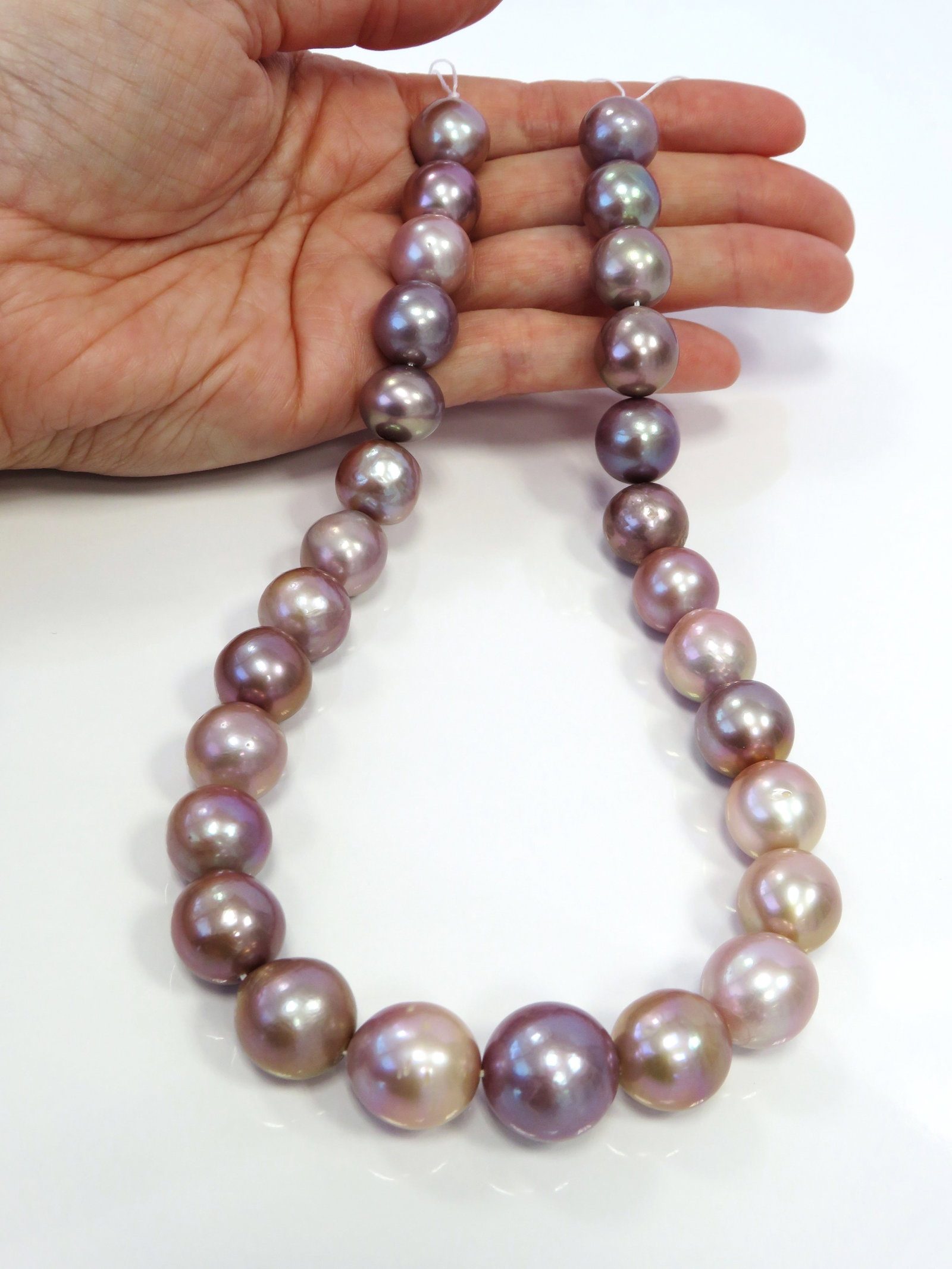 14-16mm Near-Round/Oval Medium-Dark Purple/Pink Fresh Water Pearl Necklace Strand - 3