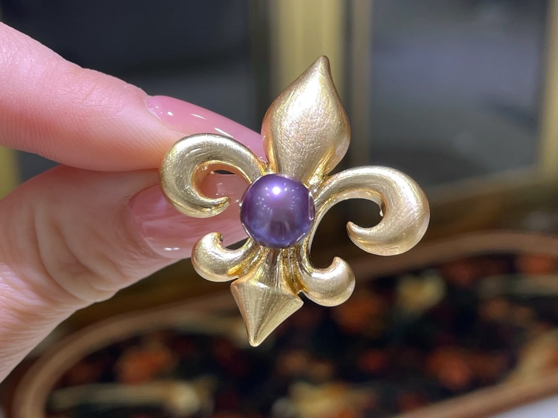 Natural Freshwater Purple Pearl Brooch - 4