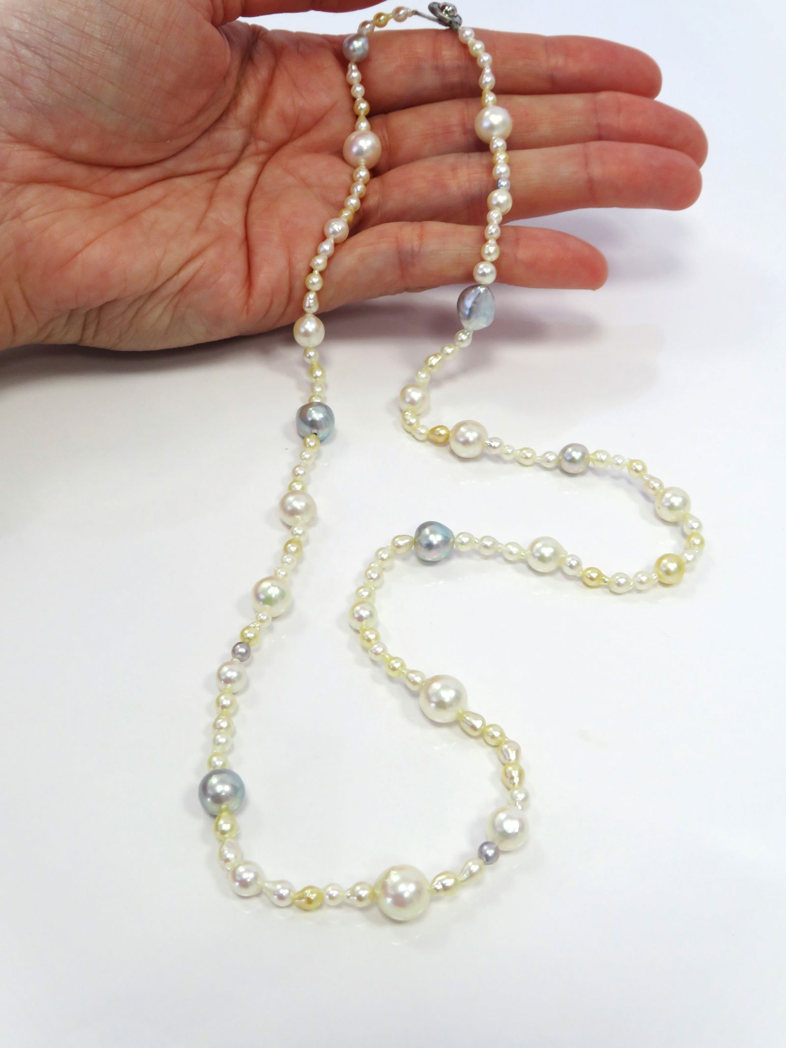 3-9mm Drop-Baroque Mix White/Golden and Blue Akoya Pearl Long Necklace - 3