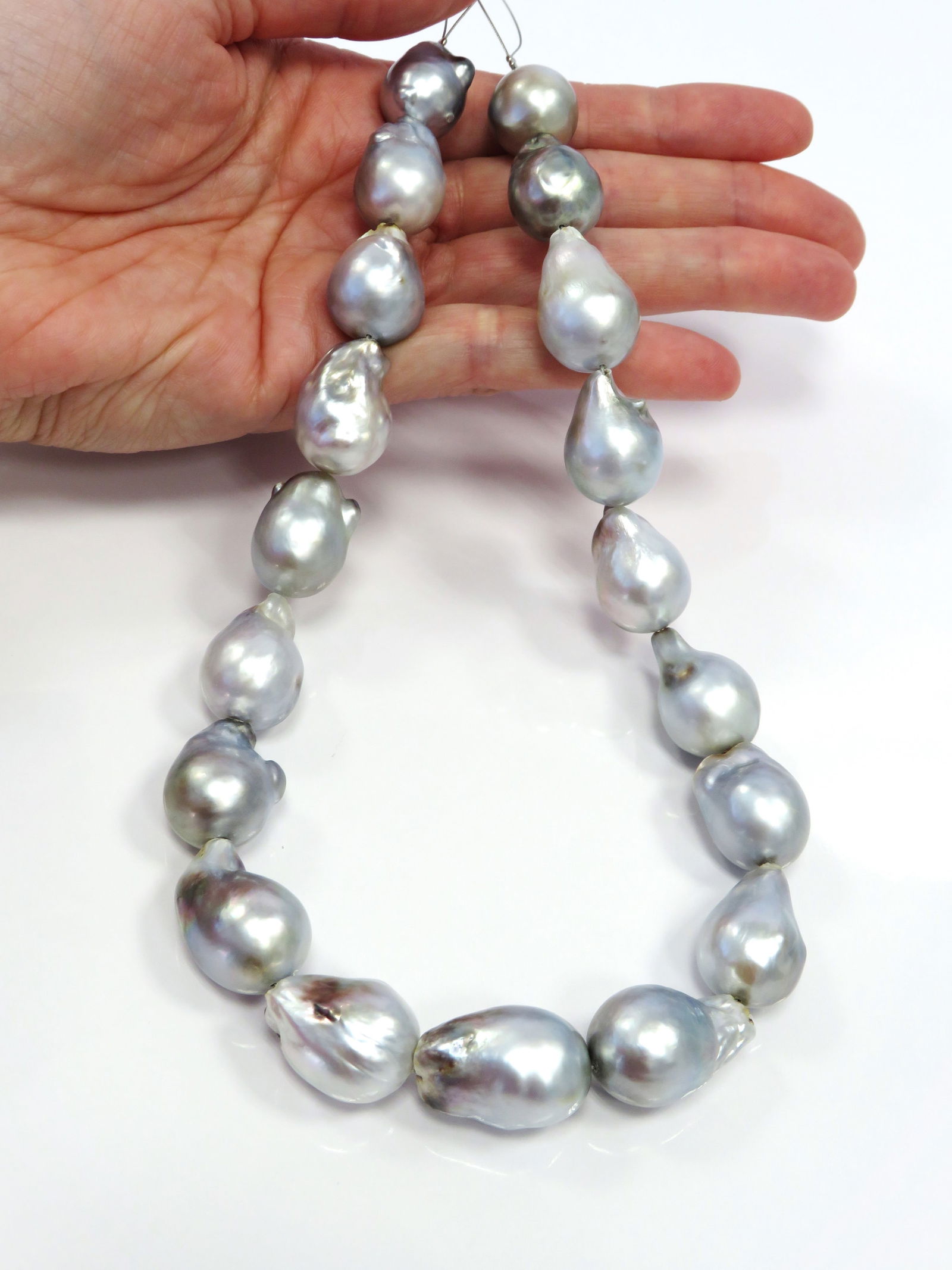 15-17mm Baroque Silver-Blue South Sea Pearl Necklace Strand - 3