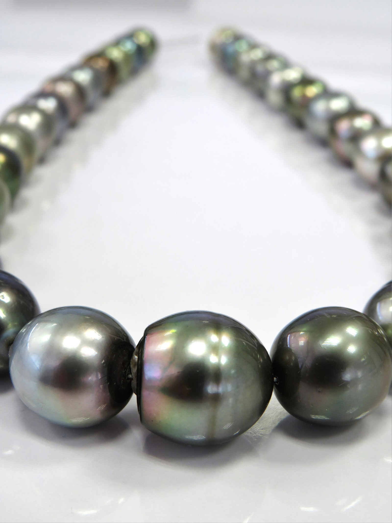 12-15mm Oval/Drop-Circle Light to Medium Multi Tahitian Pearl Necklace Strand - 2