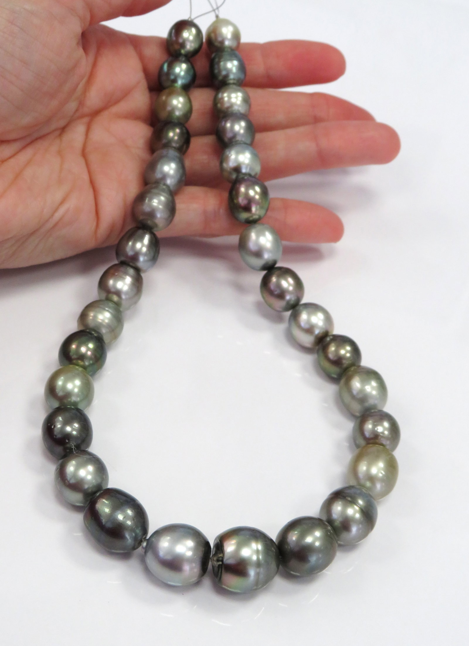 12-15mm Oval/Drop-Circle Light to Medium Multi Tahitian Pearl Necklace Strand - 3