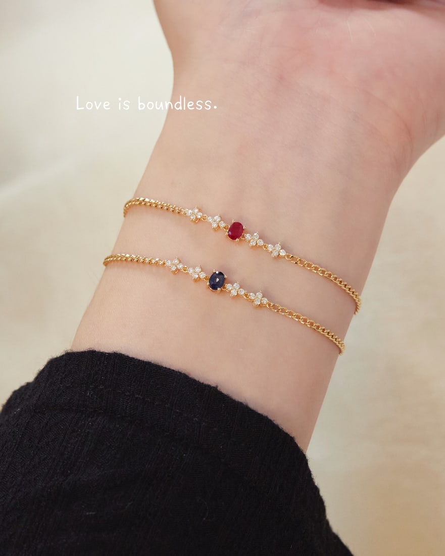 18K Gold Ruby and Sapphire Diamond Bracelet - 2
