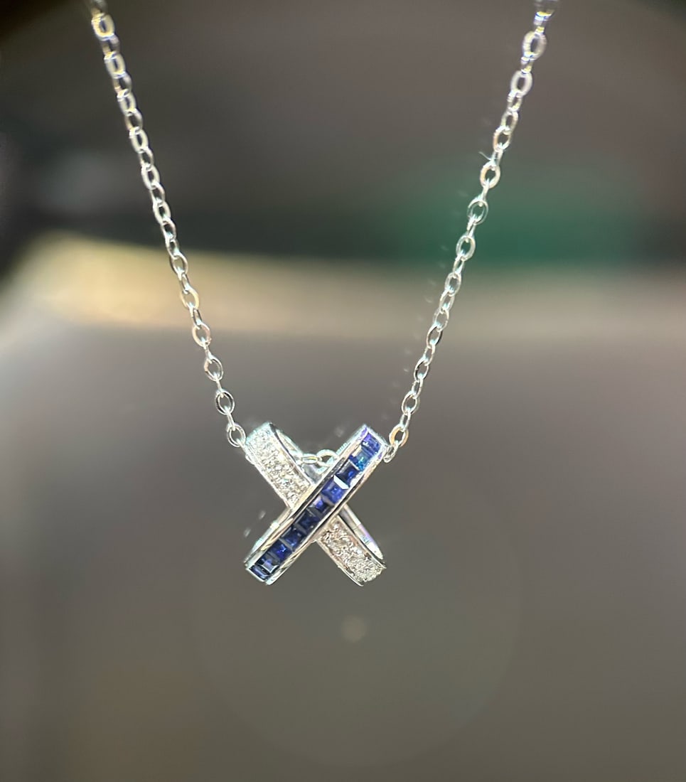 18K Gold Sapphire Diamond Necklace - 6