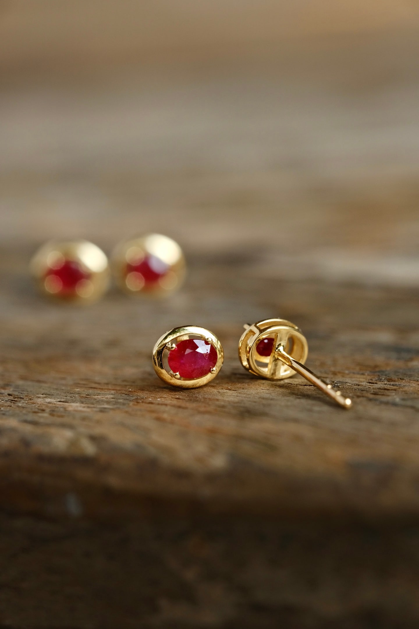 18K Gold Ruby Earrings - 2