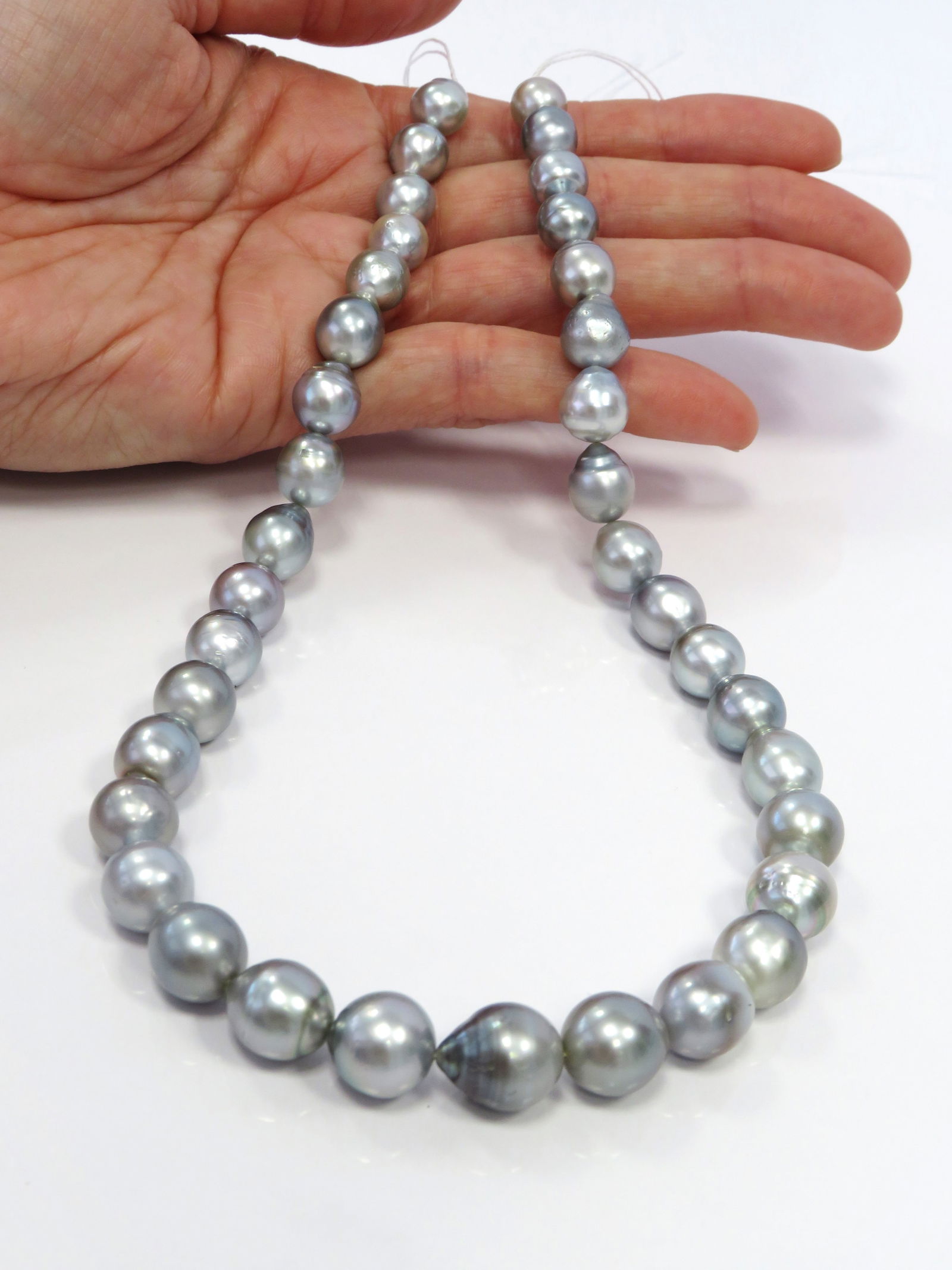 9-11mm Drop/Oval Silver-Blue Tahitian Pearl Necklace Strand - 3