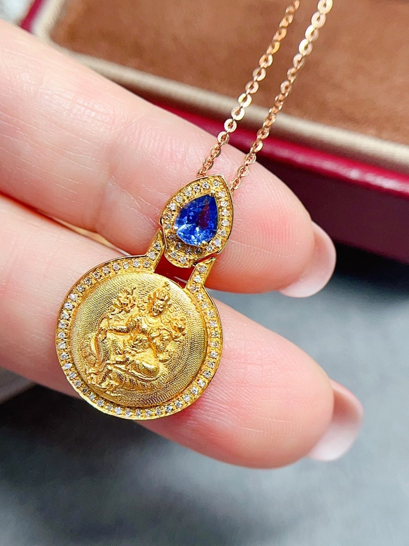 18K Gold Sapphire Pendant - 3