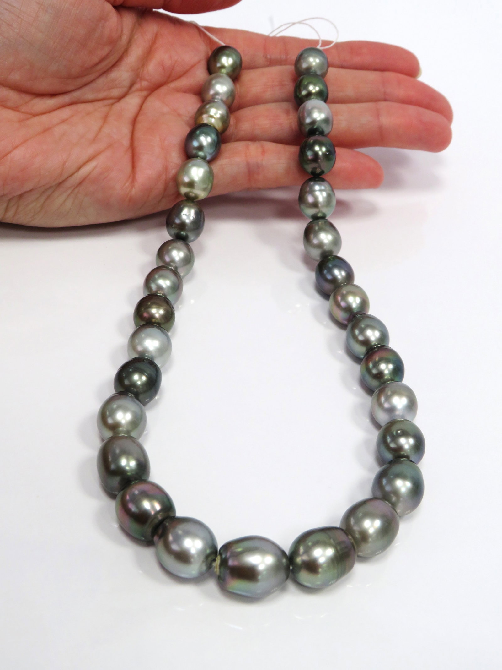 11-13mm Drop/Oval-Circle Mix Light to Medium Multi-Color Tahitian Pearl Necklace Strand - 3