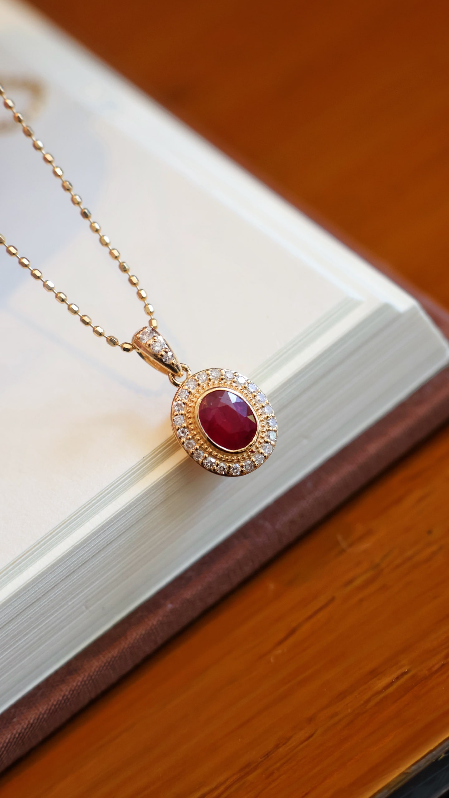 18K Gold Ruby Diamond Pendant - 2