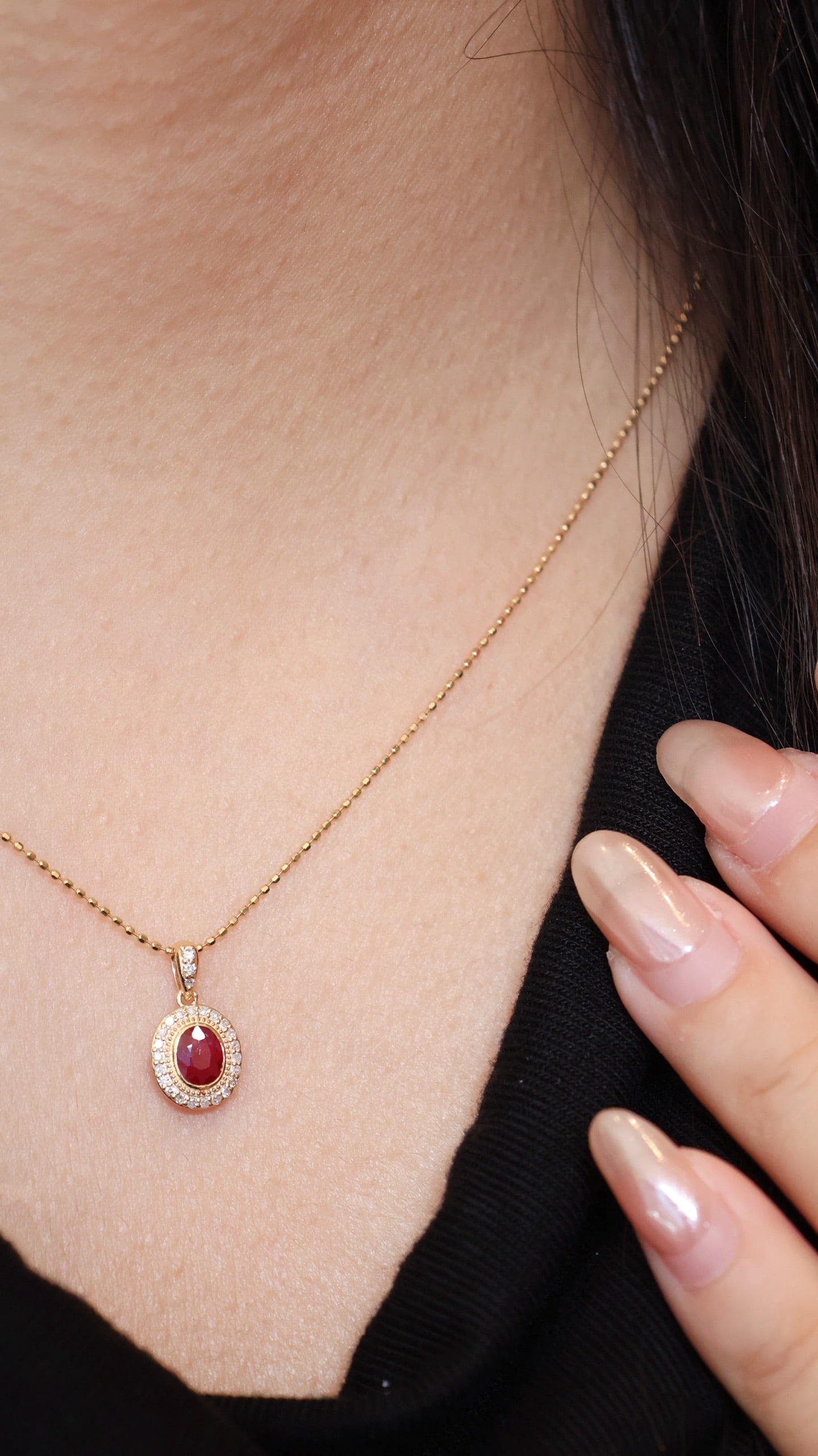 18K Gold Ruby Diamond Pendant - 5