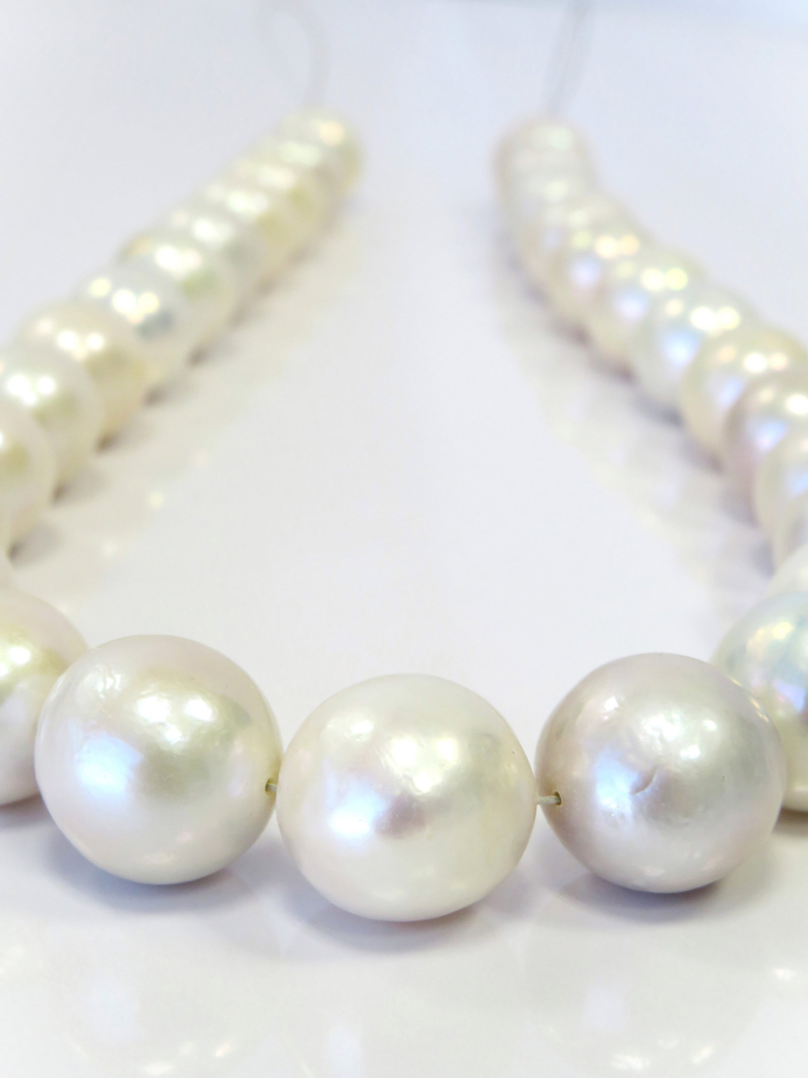 14-16mm Round/Near-Round White/Cream Fresh Water Pearl Necklace Strand - 2