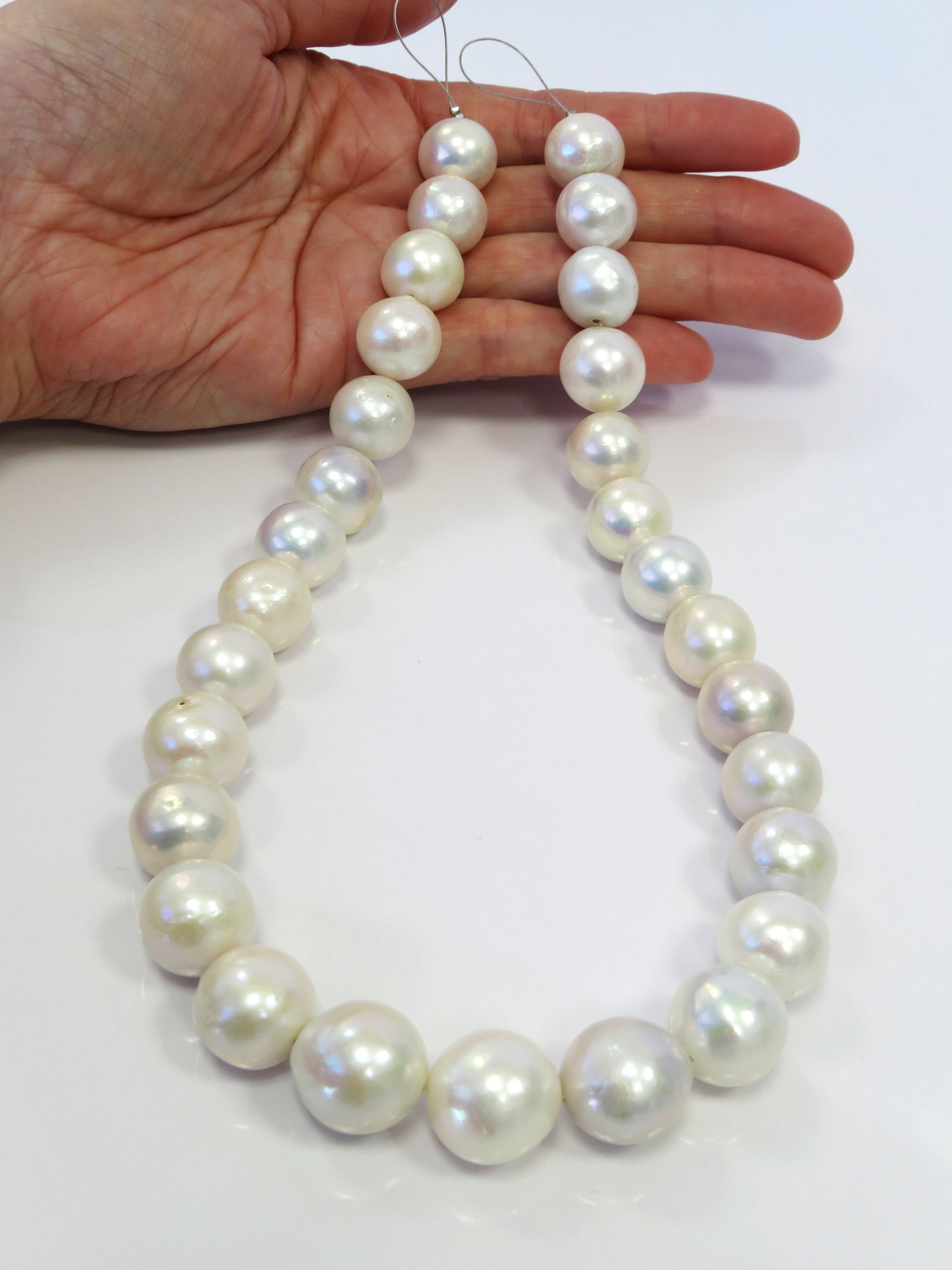 14-16mm Round/Near-Round White/Cream Fresh Water Pearl Necklace Strand - 3