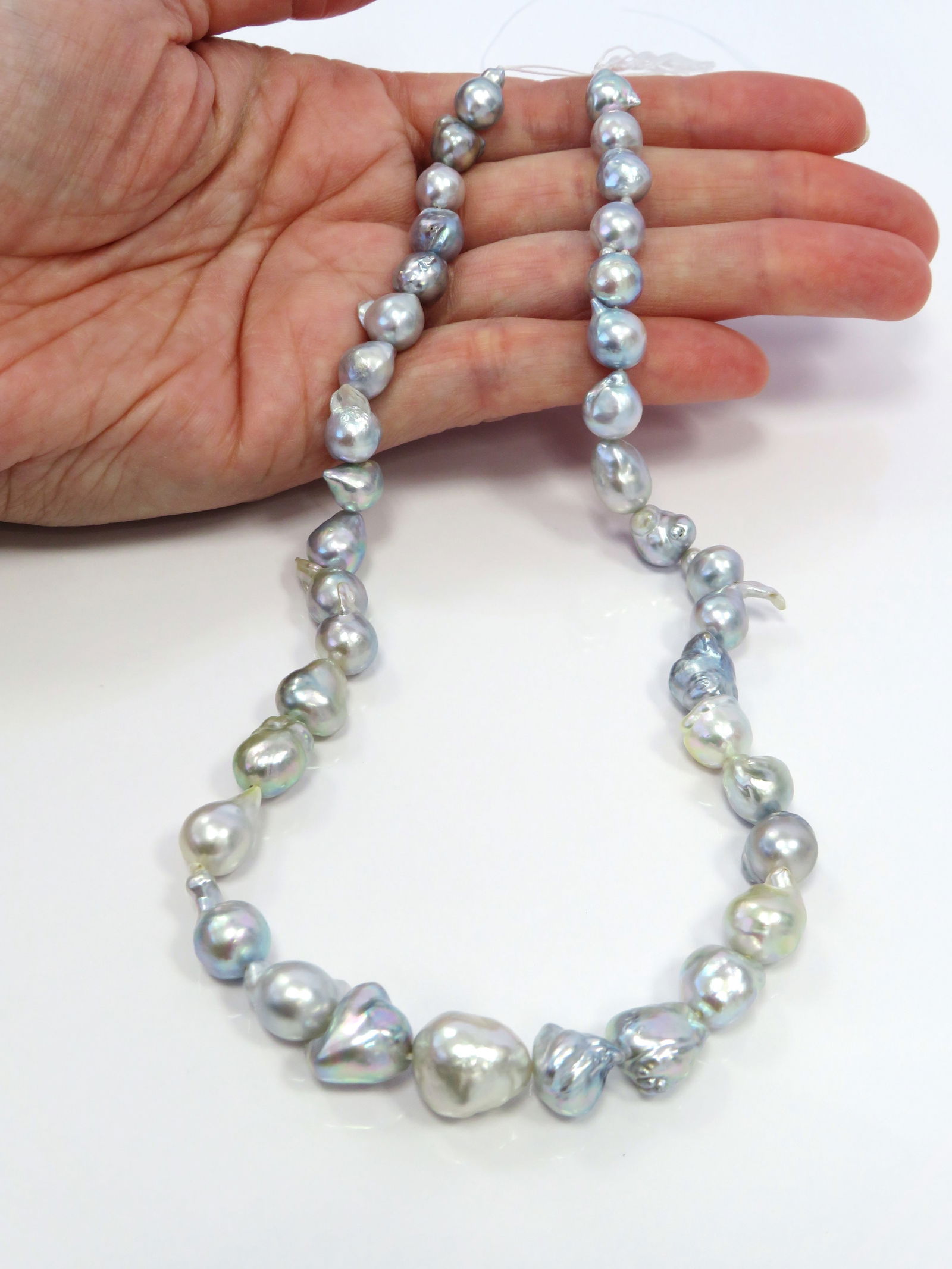 8-12mm Mix Drop-Baroque Blue/White Akoya Pearl Necklace Strand - 3