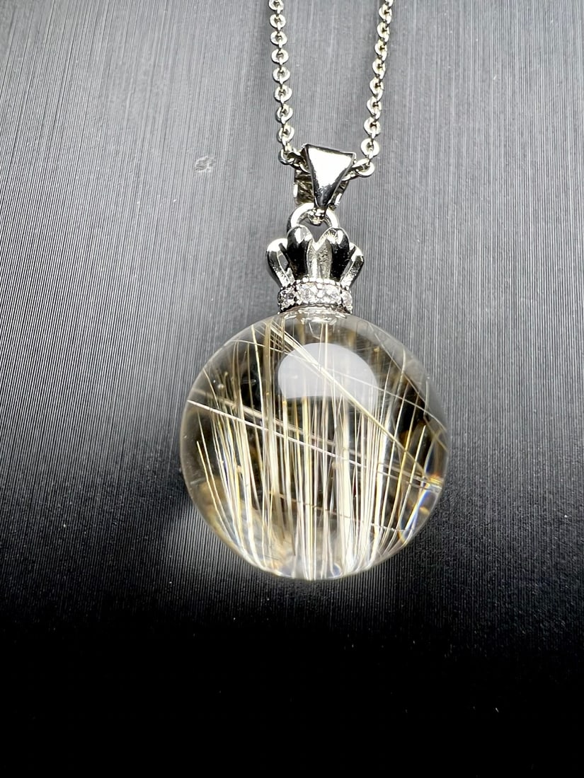 18K Gold Rutilated Quartz Pendant - 2