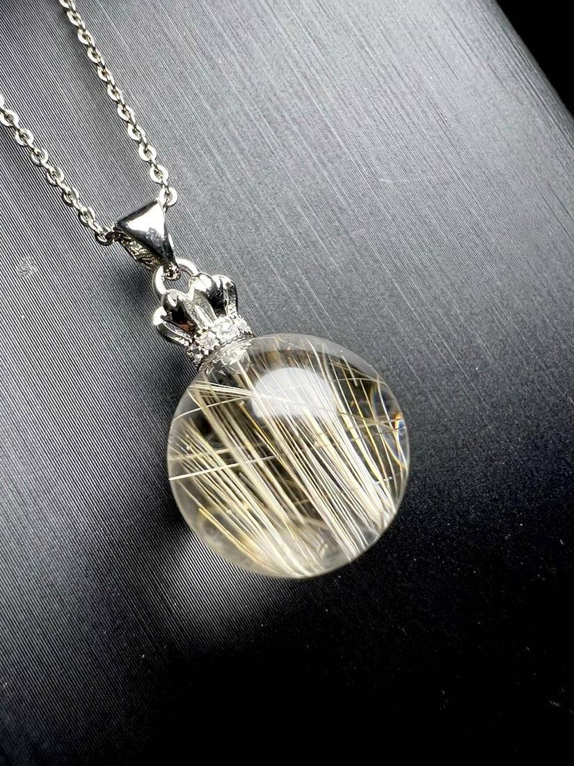 18K Gold Rutilated Quartz Pendant - 3