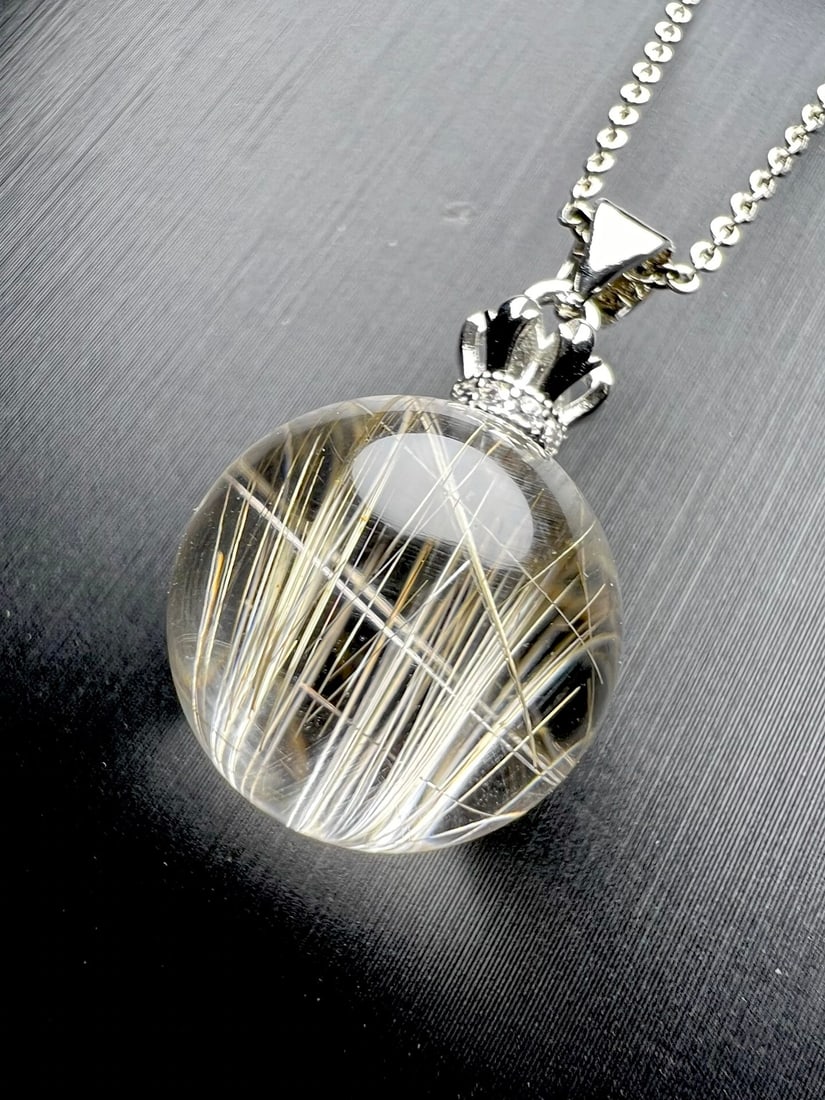18K Gold Rutilated Quartz Pendant - 4