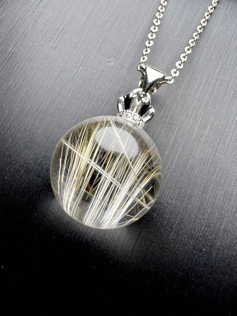 18K Gold Rutilated Quartz Pendant - 5