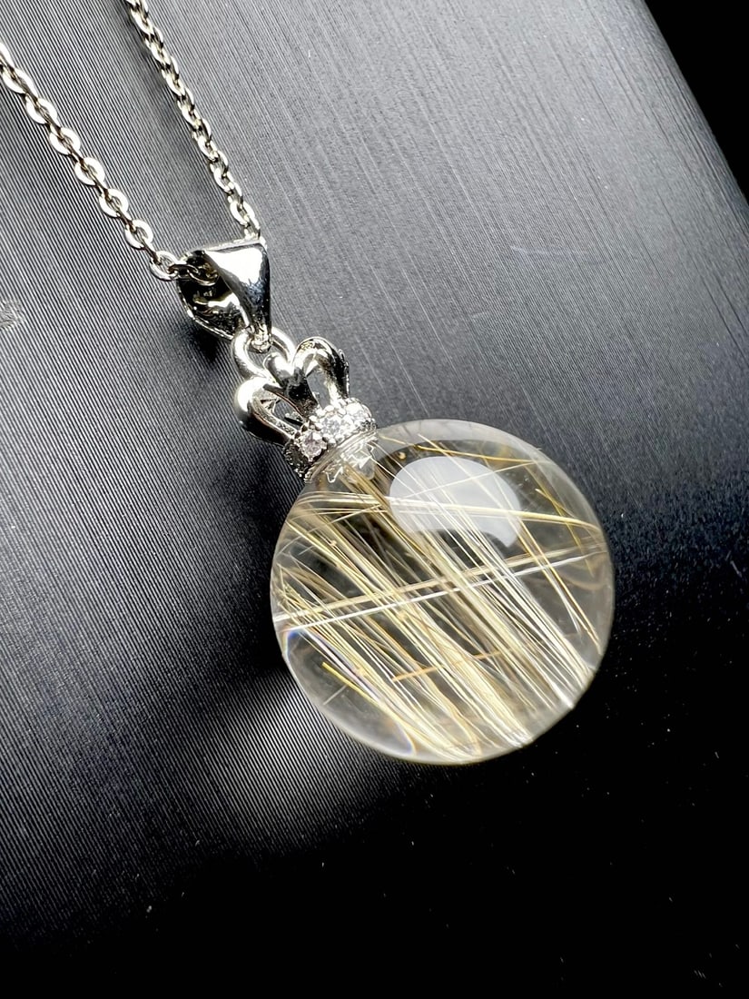 18K Gold Rutilated Quartz Pendant - 6
