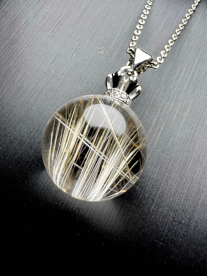 18K Gold Rutilated Quartz Pendant - 7