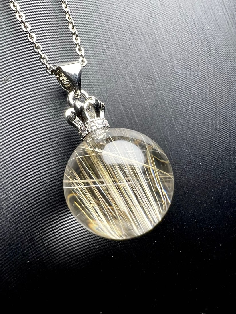 18K Gold Rutilated Quartz Pendant - 8