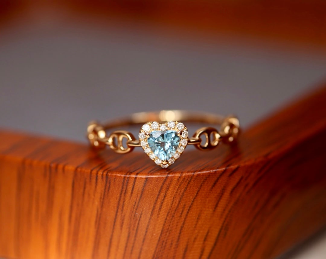 18K Gold Aquamarine Diamond Ring - 5