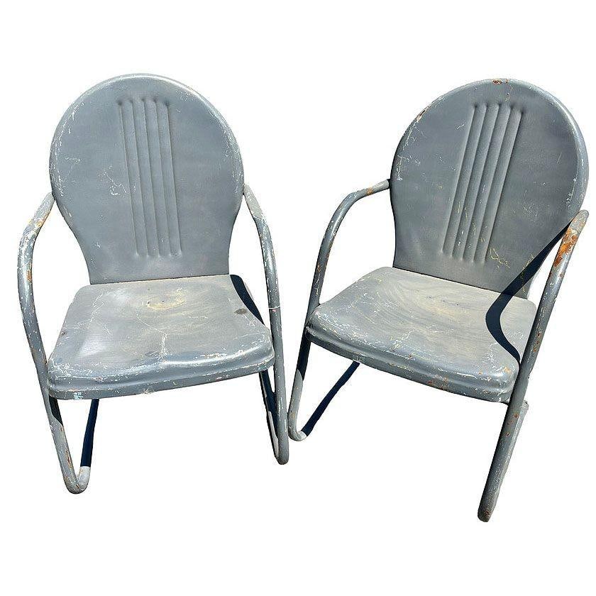 Mid-century Steel Round Streamline Springer Patio Outdoor Lounge Chair, Pair - 8