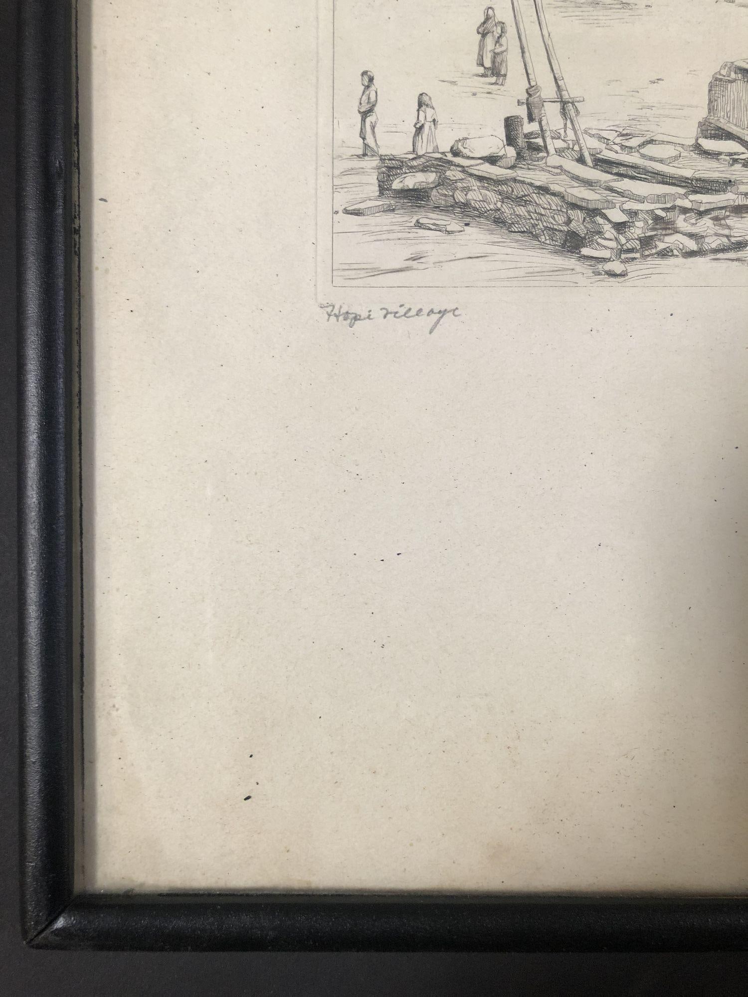 Vintage Etching of Hopi Village by Kiva H. Fortier - 3