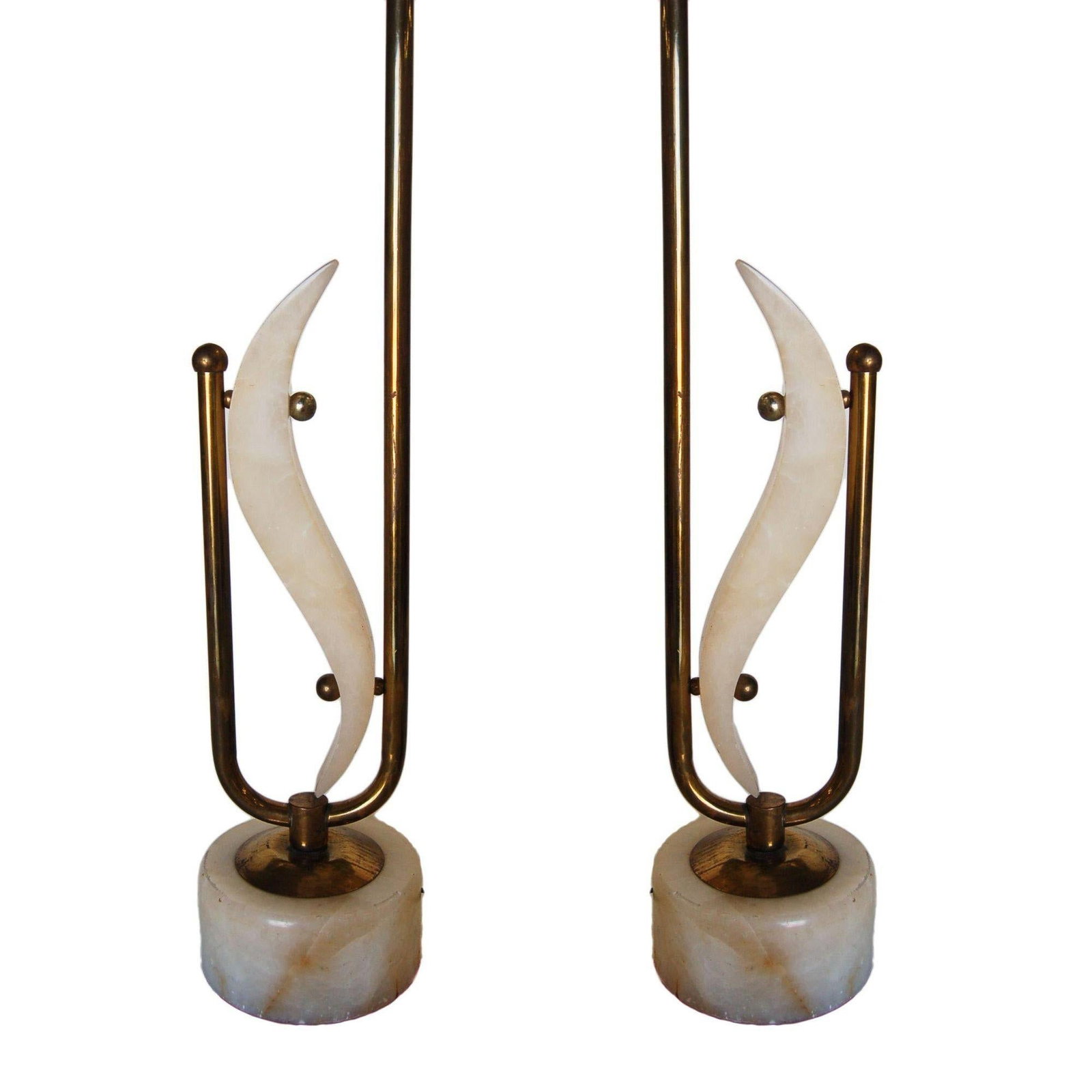 Pair of Freeform Marble and Brass Abstract Sculptural Table Lamps - 15