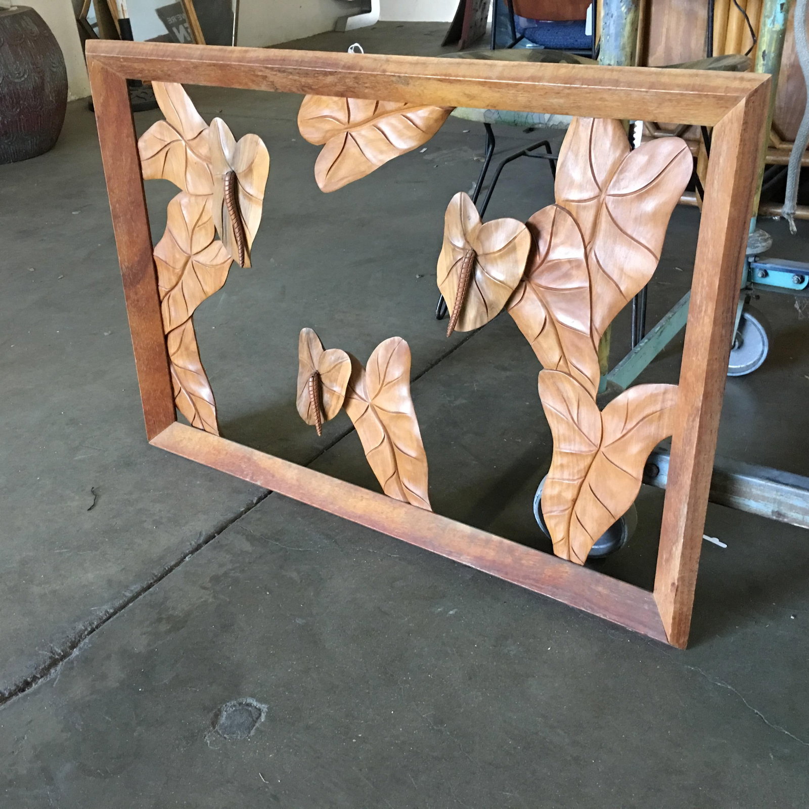 Large Hand Carved Koa Wood Anthurium Wall Art - 11