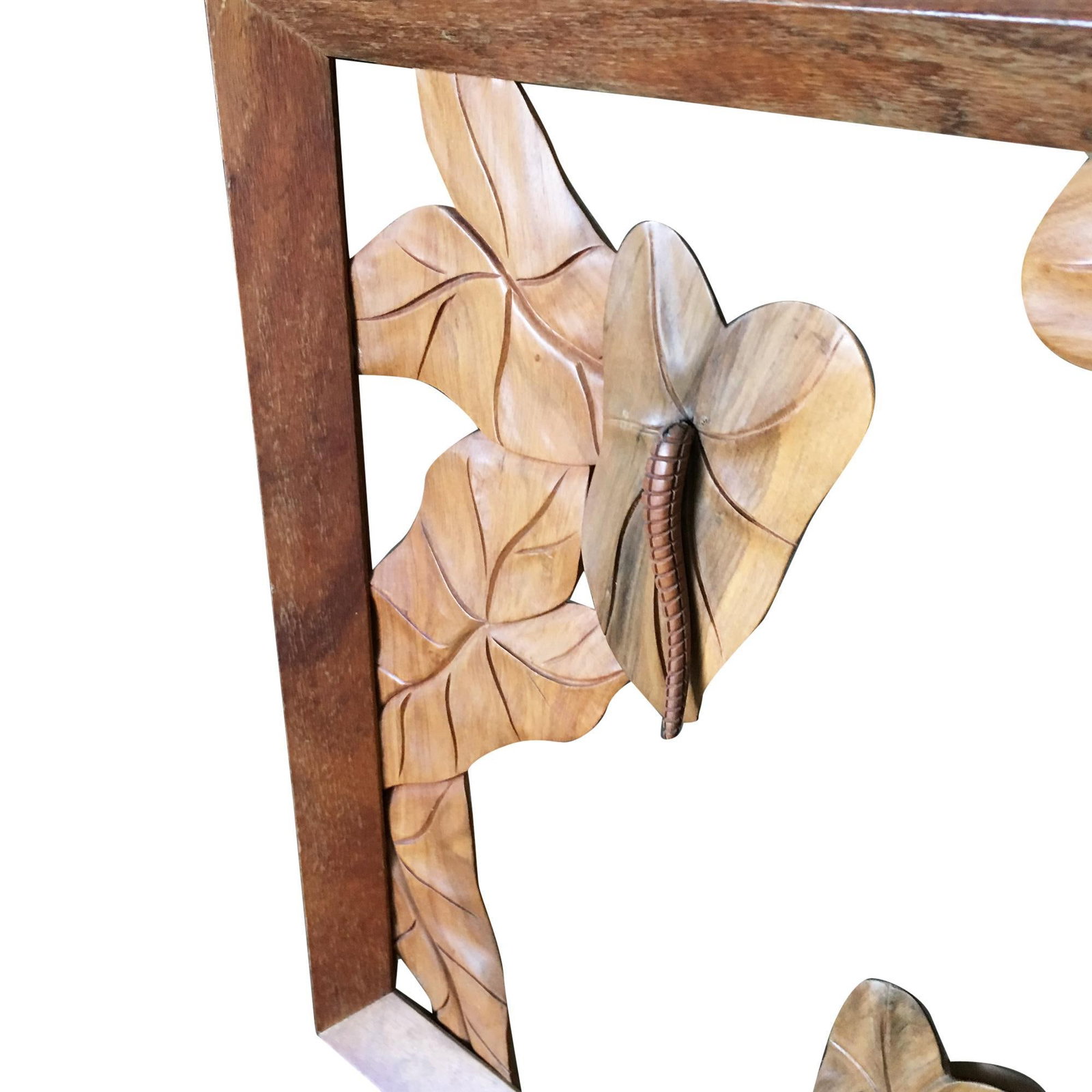 Large Hand Carved Koa Wood Anthurium Wall Art - 14