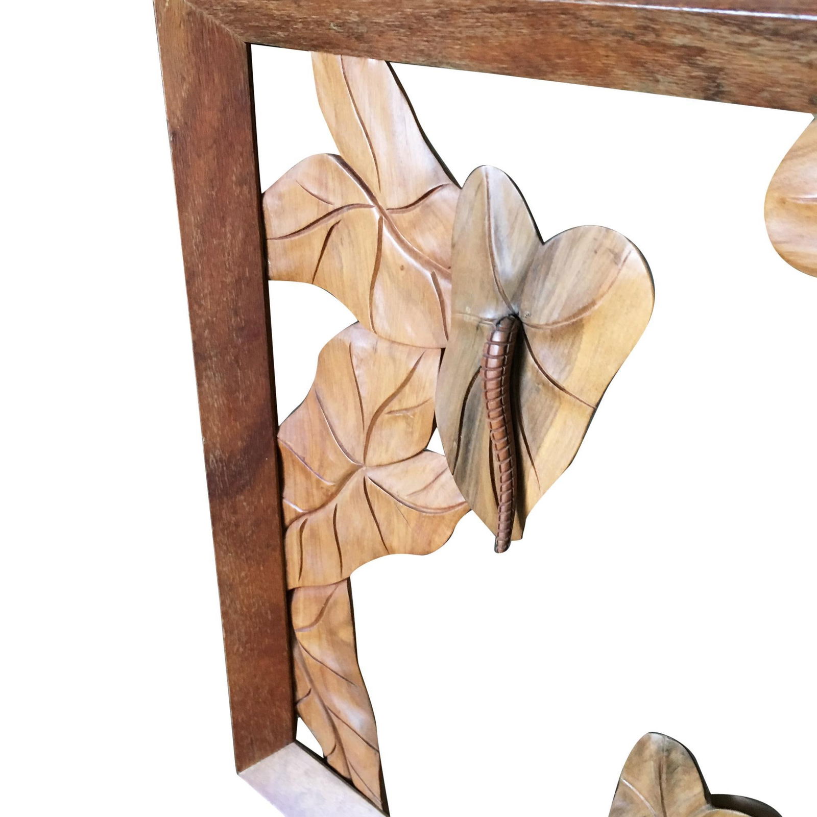 Large Hand Carved Koa Wood Anthurium Wall Art - 2