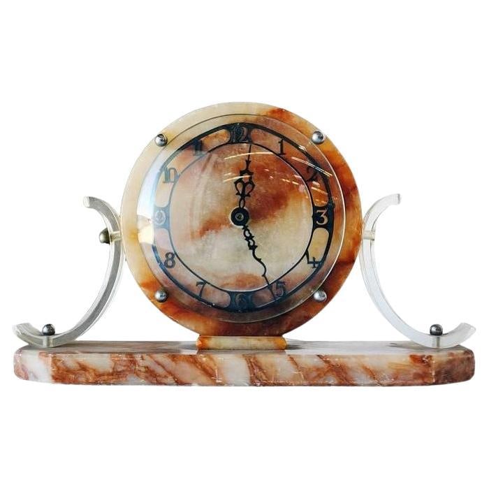 Rare Mid-Century Acrylic & Marble Modernist Mantel Clock - 2