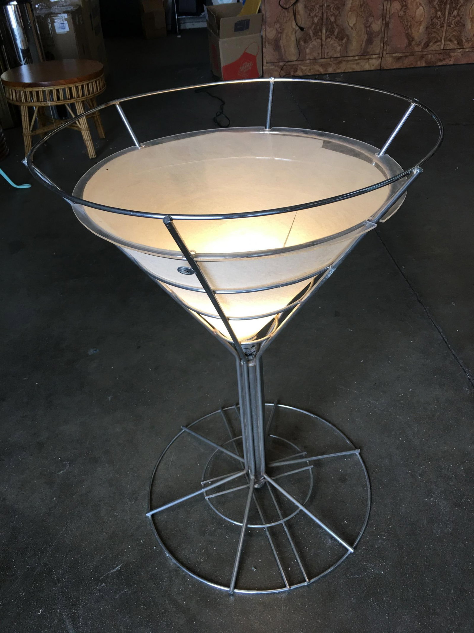 Chrome Wire Art Light Up Martini Lounge Side Table with Glass Top - 18