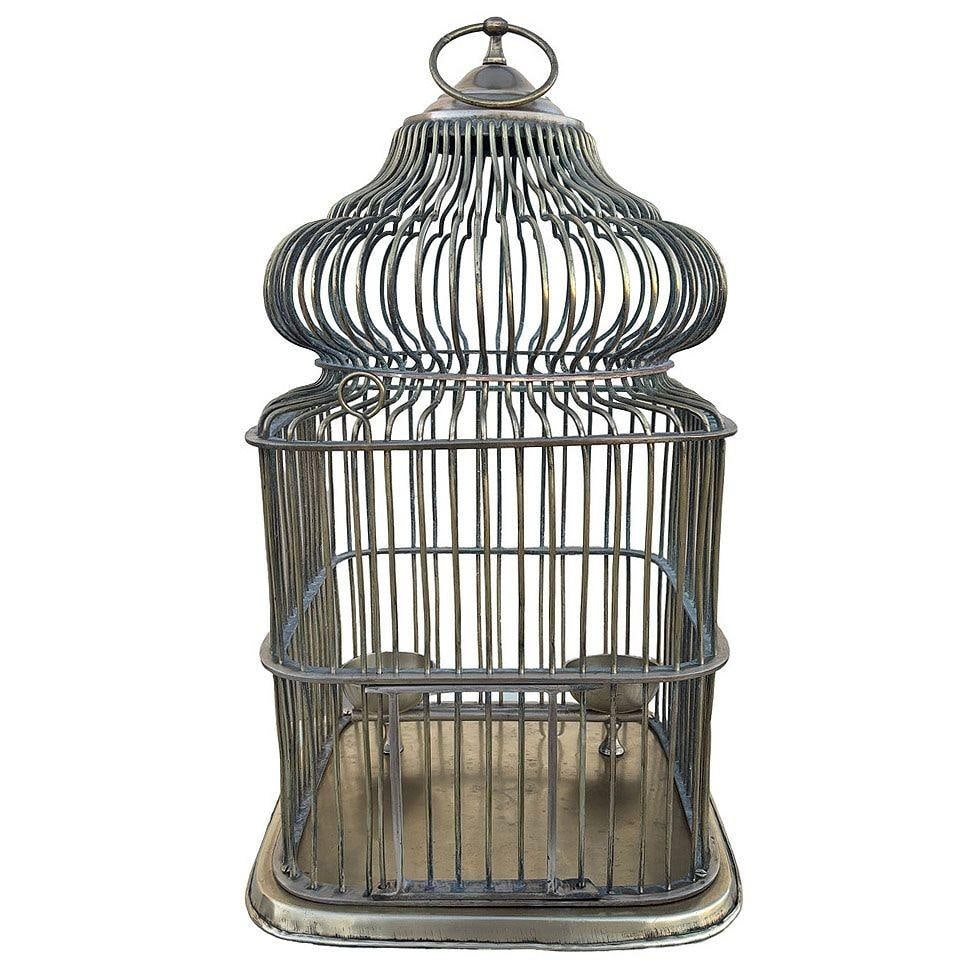 Late Victorian Solid Bronze Wire Eastern Spire Birdcage w/ Pin Lock - 14