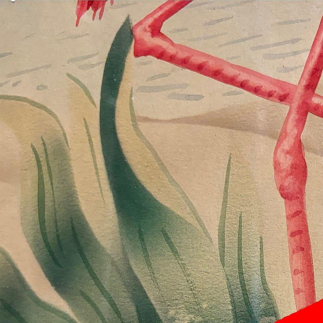 Pink Flamingo Watercolor Painting on Paper Signed by Shirrell Graves, Framed - 12