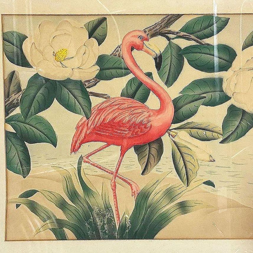 Pink Flamingo Watercolor Painting on Paper Signed by Shirrell Graves, Framed - 19