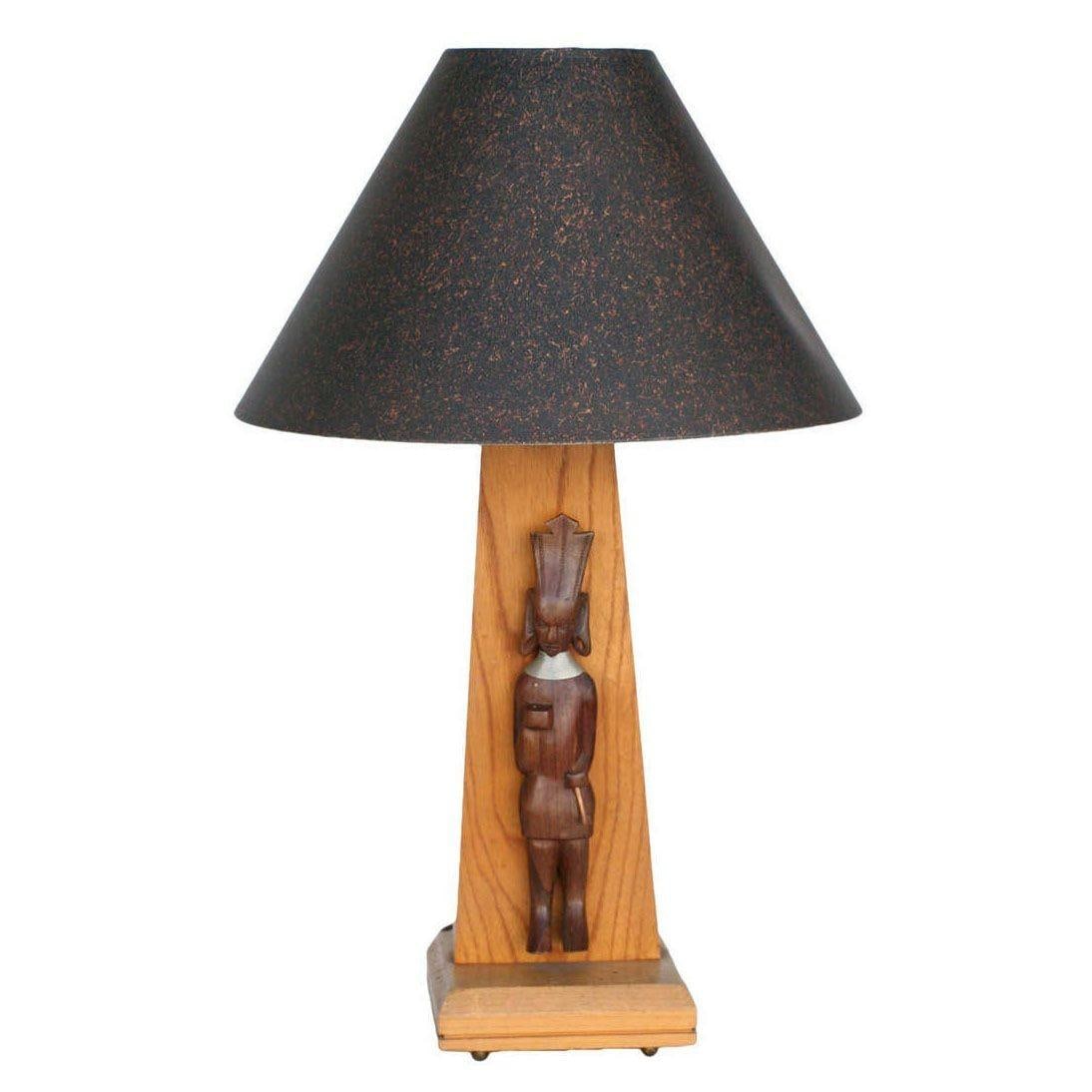 Mid-Century Table Lamps w/ African Hand Carved Kenyan Carvings Sculpture, Pair - 2