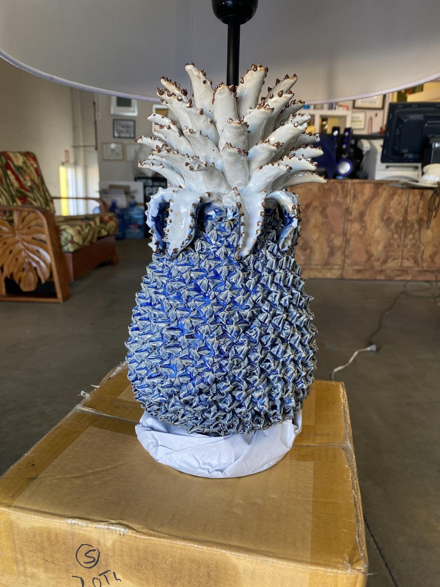 Modern Ceramic Pineapple Lamp With Large Shade W/ Shade - 2
