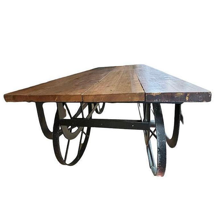 Industrial Iron & Wood Railroad Style Rolling Trolly Cart Coffee Table - 18