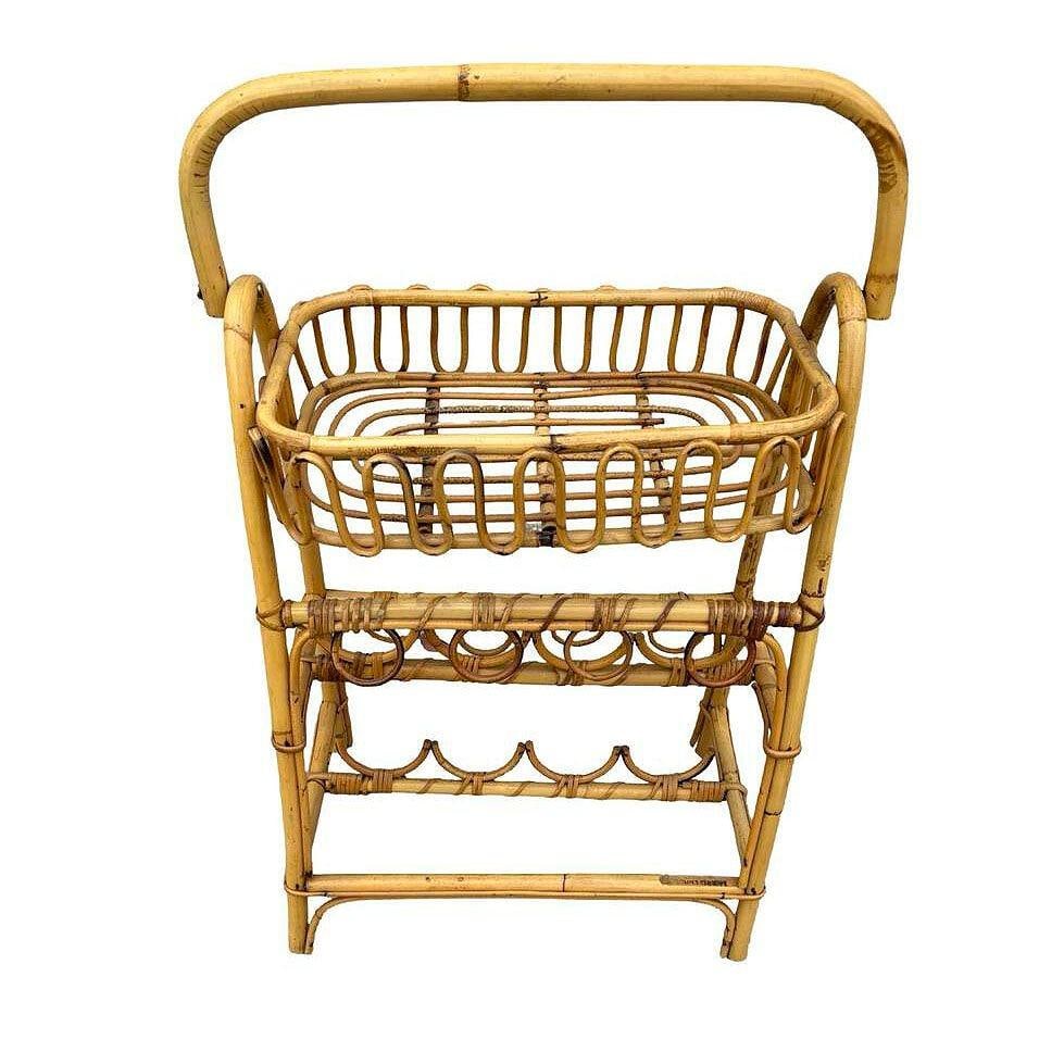 Albini Style Rattan Service Side Table & Bottle Holder w/ Handle - 10