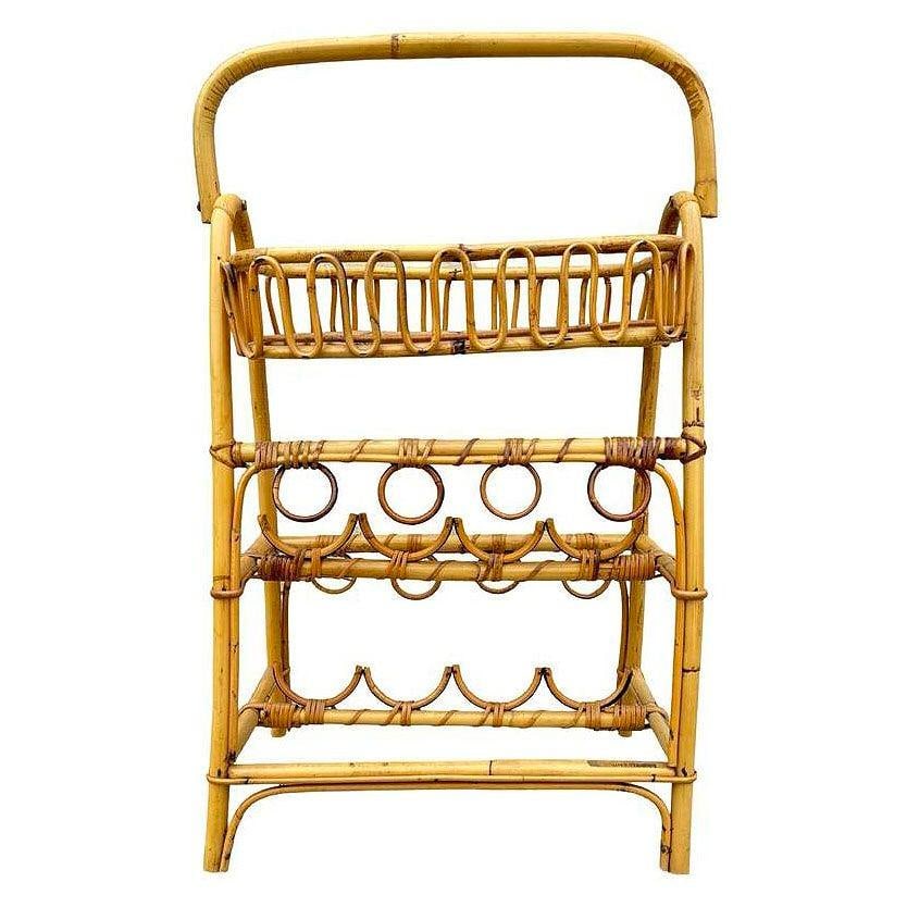 Albini Style Rattan Service Side Table & Bottle Holder w/ Handle - 11