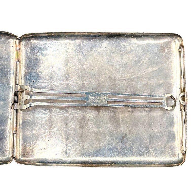 Sterling Silver Art Deco Cigarette Case w/ 18k Gold Inlay by Marathon - 12