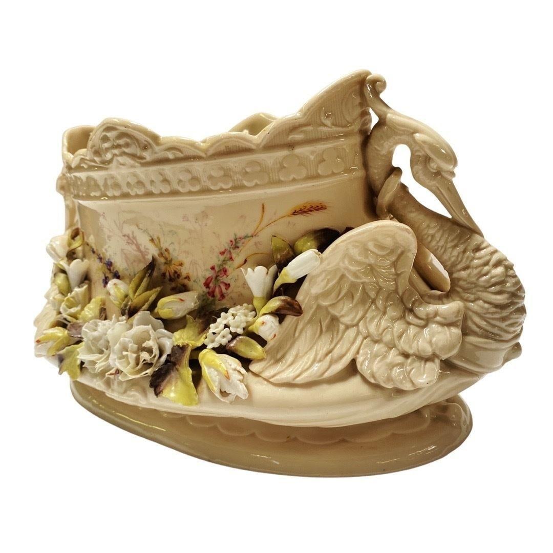 Italian Floral Swan Centerpiece Bowl Cachepot - 8