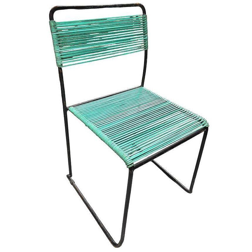 Pair of Walter Lamb Style Iron Blue Corded Outdoor Patio Side Chairs - 14