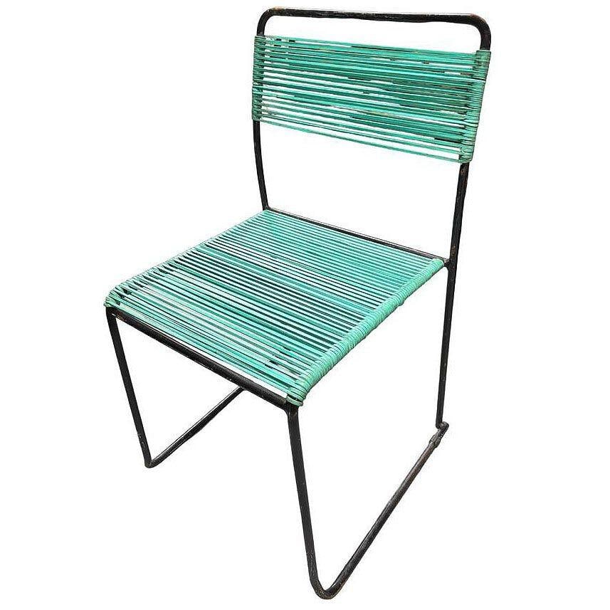 Pair of Walter Lamb Style Iron Blue Corded Outdoor Patio Side Chairs - 3