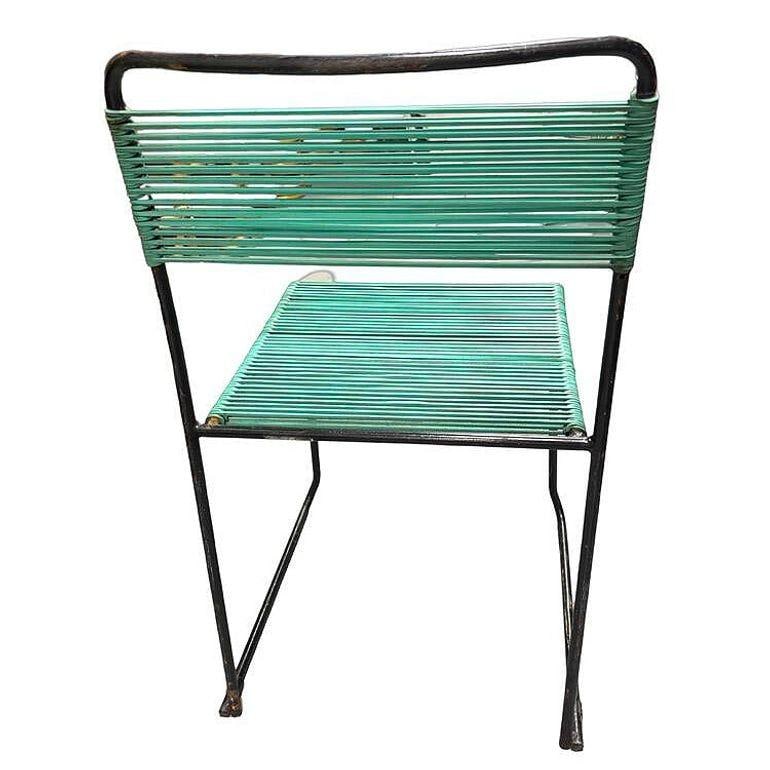 Pair of Walter Lamb Style Iron Blue Corded Outdoor Patio Side Chairs - 5