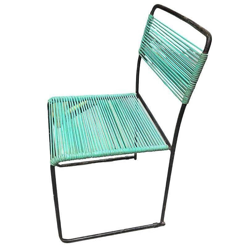 Pair of Walter Lamb Style Iron Blue Corded Outdoor Patio Side Chairs - 6