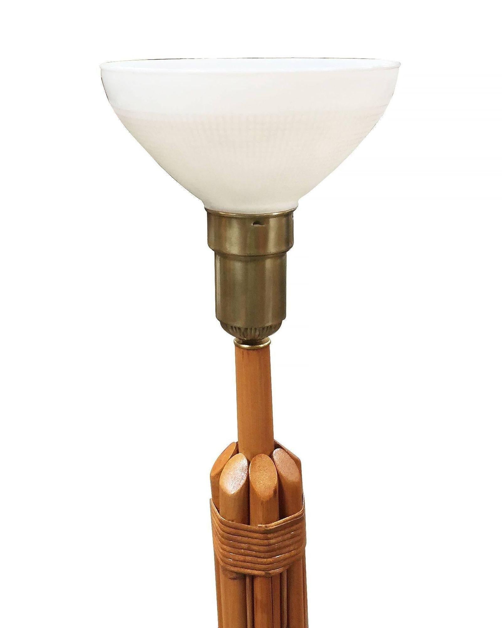 Restored 8-Strand Rattan Lamp W/ Stepped Base - 16