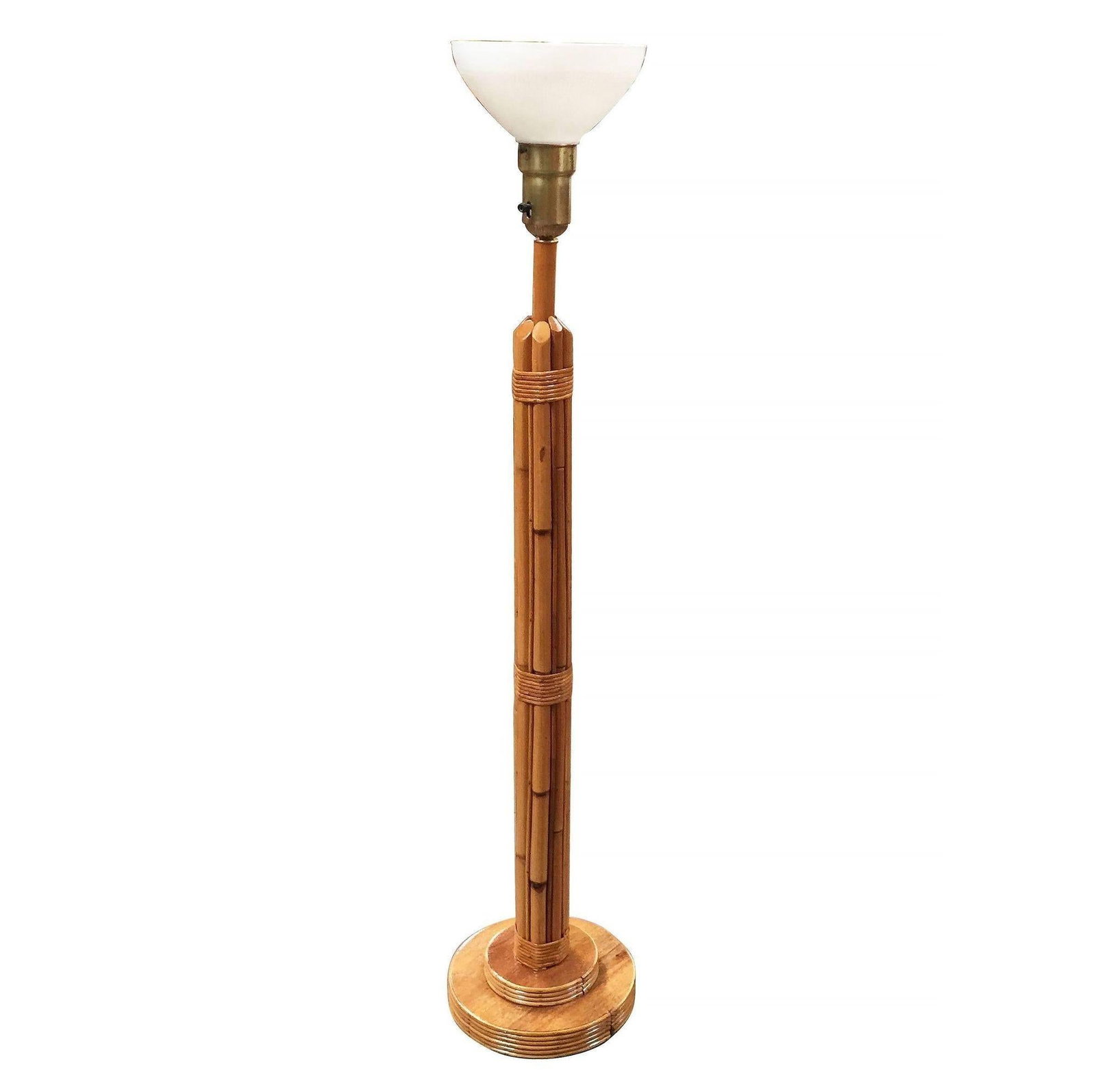 Restored 8-Strand Rattan Lamp W/ Stepped Base - 18